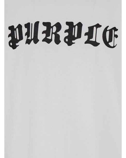 Purple Brand White T-Shirt With Gothic Logo Lettering Print for men
