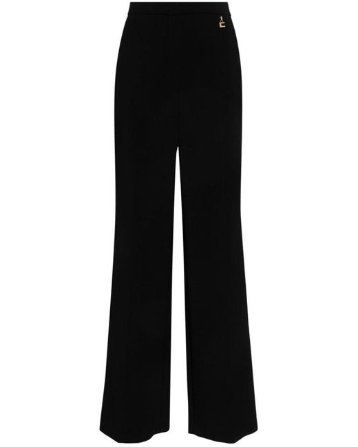 Elisabetta Franchi Black Logo-pendant Crepe Trousers