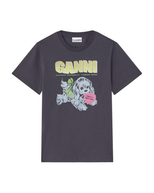 Ganni Blue Neon Puppy Organic Cotton T-Shirt