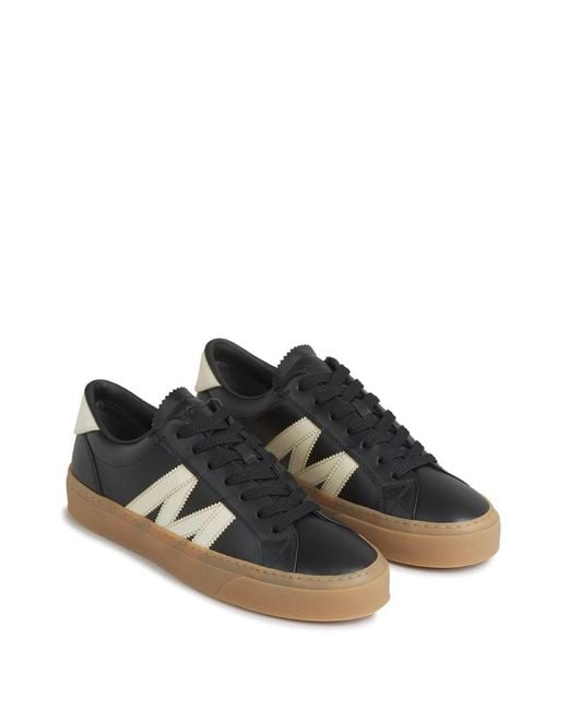 Moncler Gray Monaco2 Low-Top Leather Sneakers for men