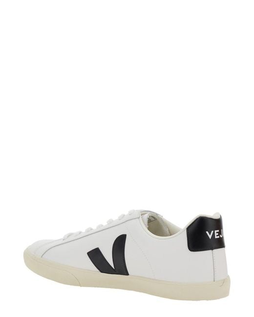 Veja White 'Esplar' Low Top Sneakers With Contrasting Heel With Logo Lettering And Logo Patch On The Side