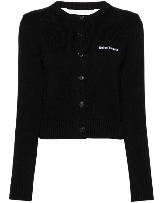 Palm Angels Black Logo-Embroidered Cropped Cardigan
