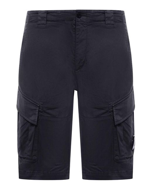 C P Company Blue Stretch Sateen Cargo Shorts for men