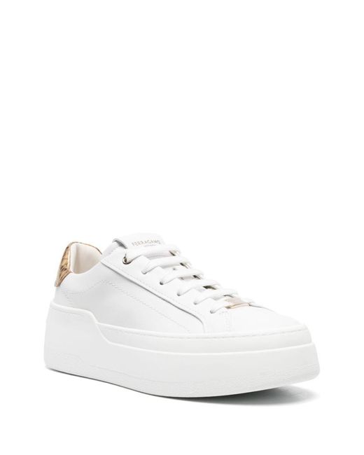 Ferragamo White Platform Leather Sneakers
