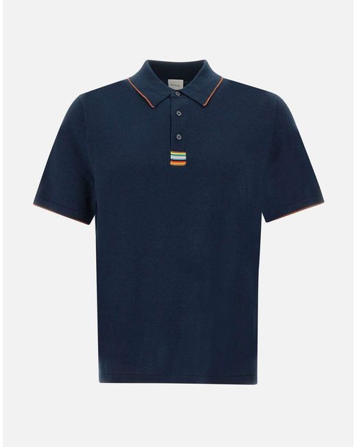Paul Smith Blue Organic Cotton Polo Shirt With Colored Profiles for men