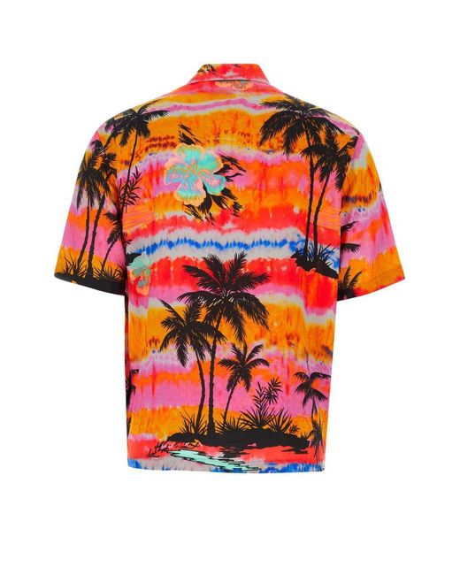 Palm Angels Orange Printed Viscose Shirt for men