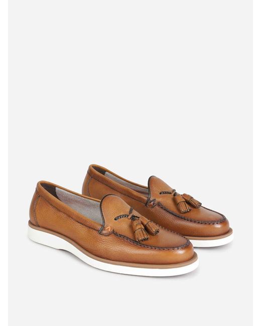 Santoni Brown Tulsi Tassel Loafers for men