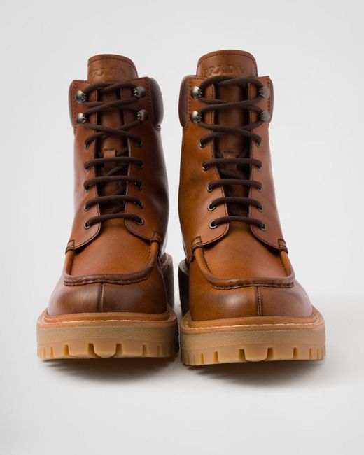 Prada Brown Leather Ankle Boots