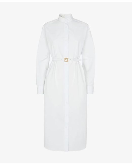 Fendi White Shirt Dress With Mandarin Collar