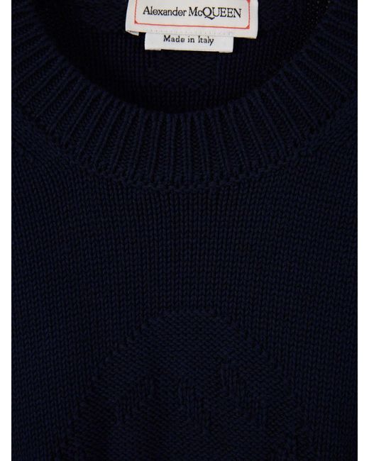 Alexander McQueen Blue Skull Cotton Sweater for men