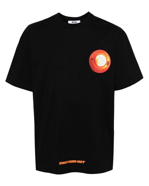 MSGM Black Hot Caution T-shirt Clothing for men