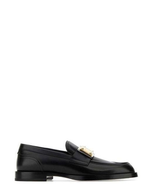 Dolce & Gabbana Black Genuine Canvas Dg Logo Plaque Loafers for men