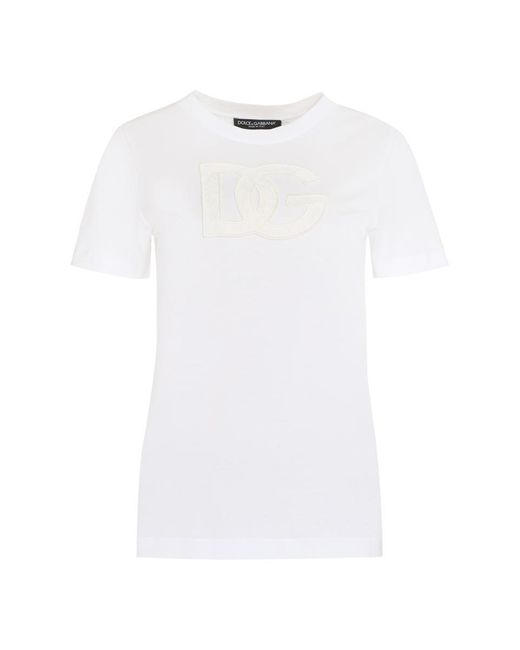 Dolce & Gabbana White Dolce&Gabbana Crew-Neck T-Shirt With Logo Embroidery In