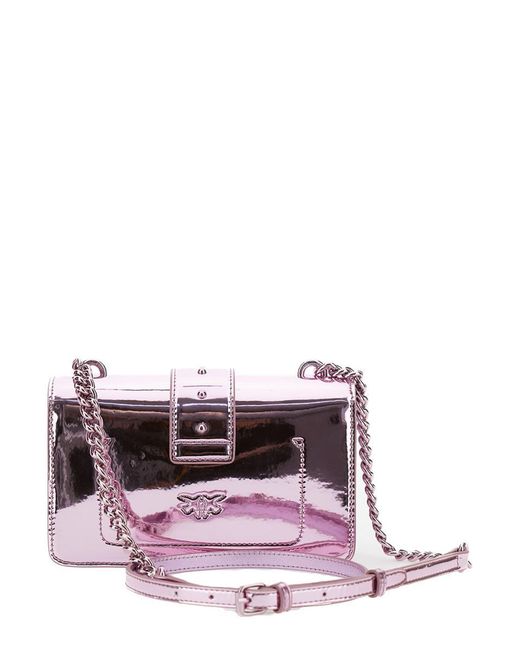 Pinko Purple 'Mini Love Bag One Mirror' Crossbody Bag With Love Birds Diamond Cut Buckle