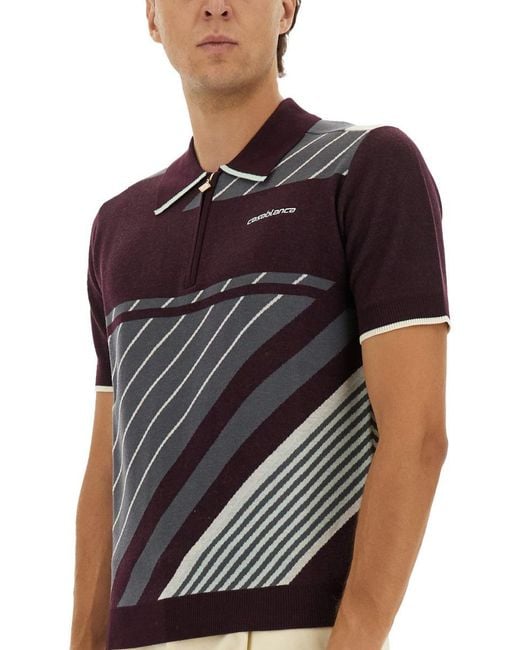 Casablanca Blue "Diagonal" Tennis Polo Shirt for men