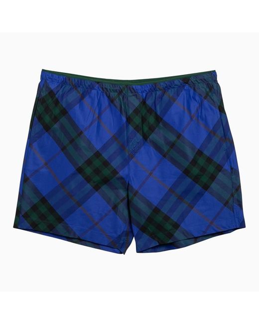 Burberry Blue Knight Coloured Check Slim Shorts for men