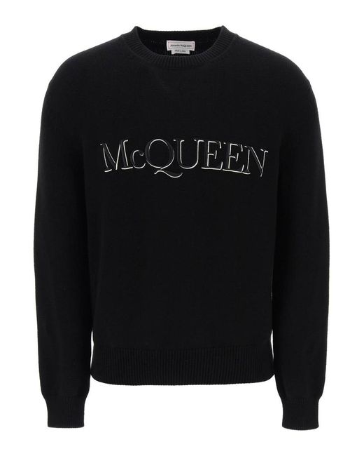 Alexander McQueen Black Sweater With Logo Embroidery for men