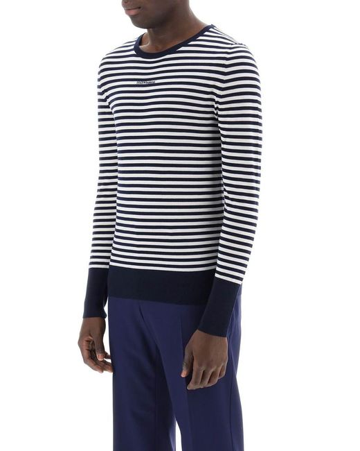 Dolce & Gabbana Blue Lightweight Striped Wool Pullover Sweater for men