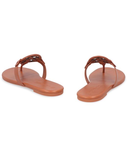 Tory Burch Brown Miller Leather Flat Sandals
