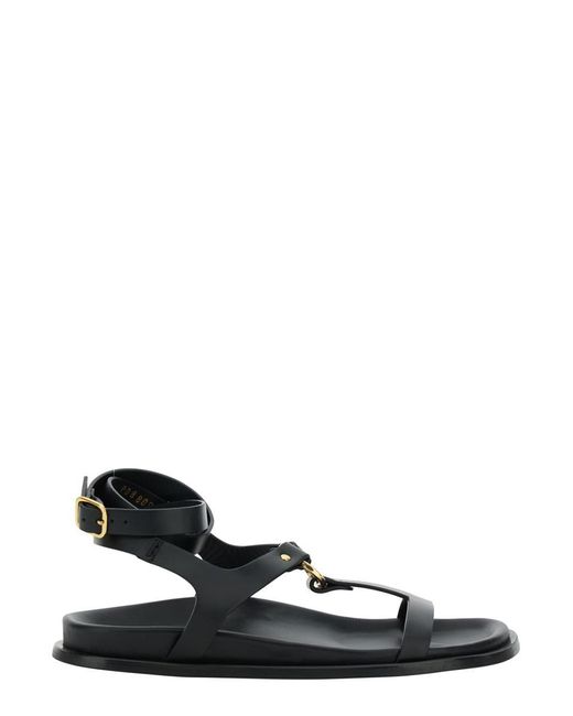 Alohas Black 'Kizzi' Sandals With Ankle Strap And Logo On The Insole