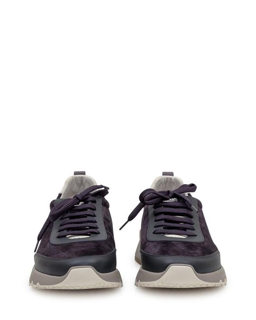 Brunello Cucinelli Blue Suede And Leather Sneakers for men