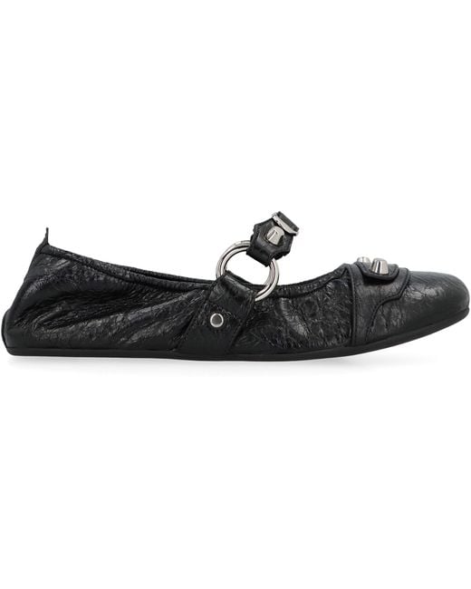 Balenciaga Black City Leather Ballet Flats