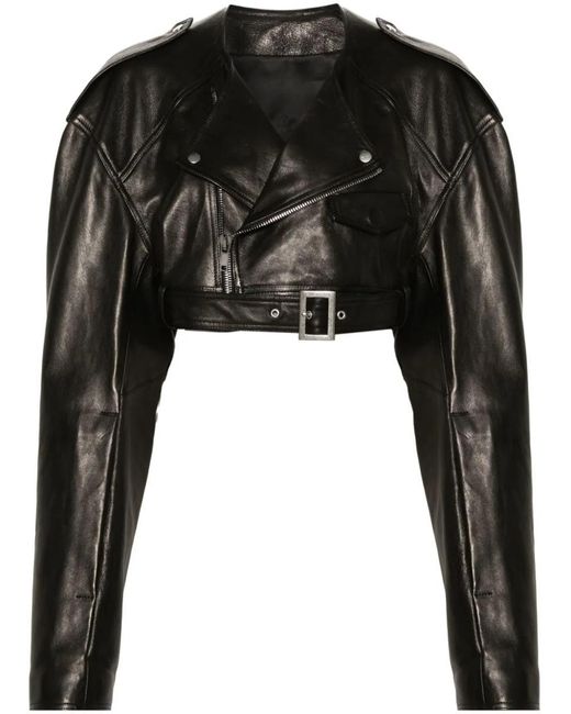 Rick Owens Black Short Leather Biker Jacket