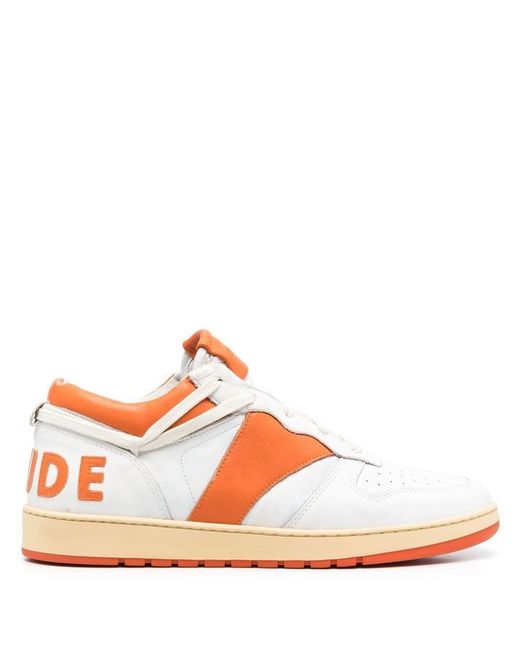Rhude Orange Logo-patch Leather Sneakers for men
