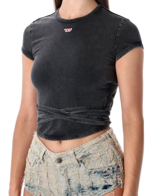 DIESEL Blue Faded Black Wrap-tie Jersey T-shirt