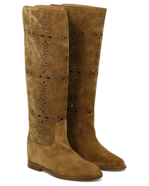 Via Roma 15 Brown Suede Boots With Inlays