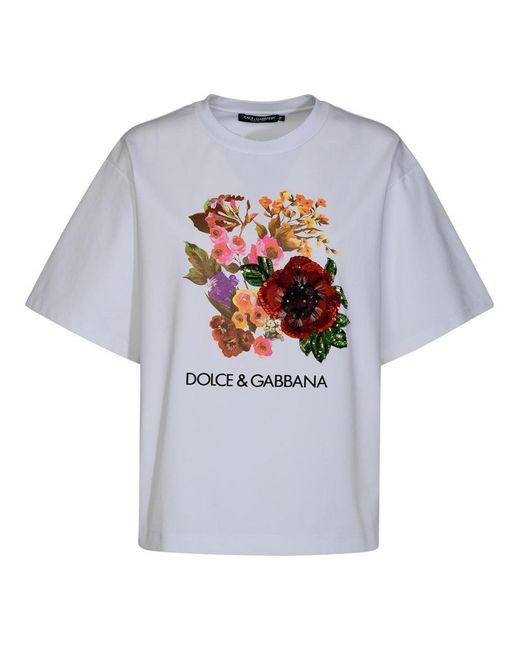 Dolce & Gabbana White T-shirt With Floral Motif,