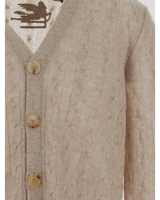 Etro Brown Cable-Knit Cardigan for men