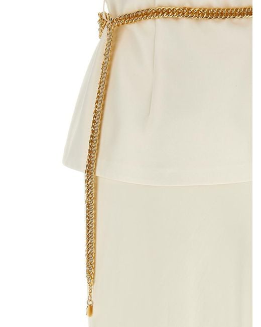 Self-Portrait White Cream Taffeta Chain Belt Maxi' Dress