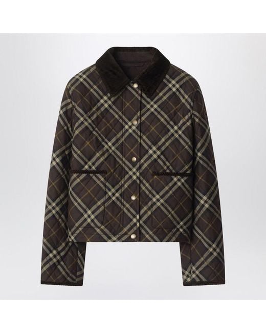 Burberry Black Cropped Quilted Nylon Jacket With Check Pattern