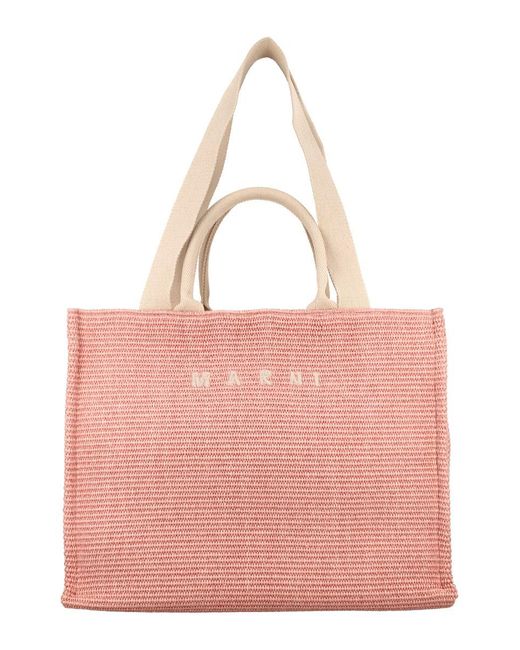 Marni Pink Raffia Large Tote Bag