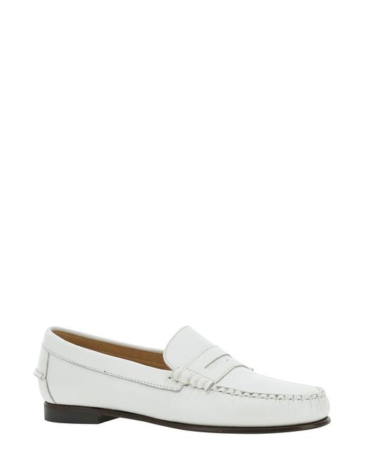 Sebago White 'Danielle Pop' Loafers With Bevelled Toe And Low Stacked Heel