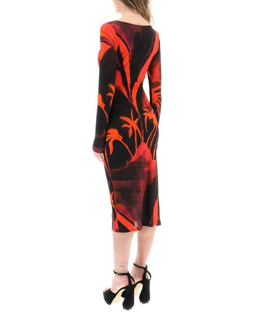 Louisa Ballou Red 'summer Solstice' Jersey Midi Dress