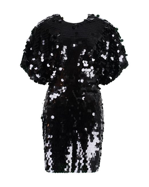 ROTATE BIRGER CHRISTENSEN Black Open-back Sequined Mesh Mini Dress