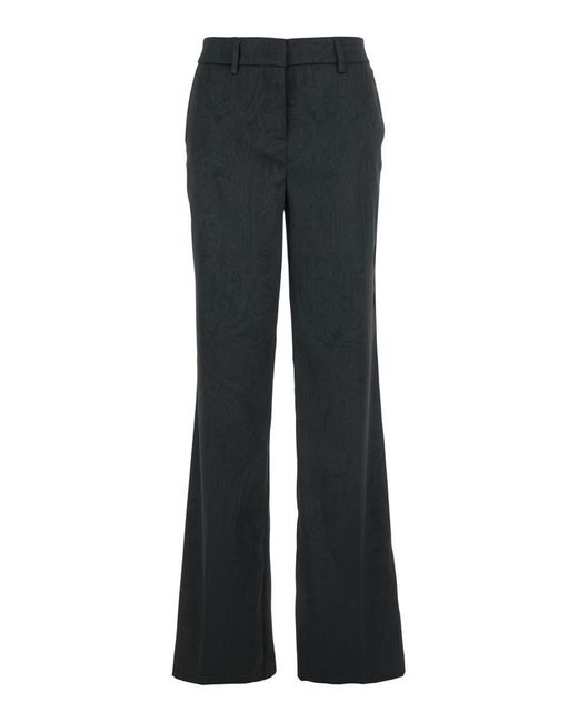 Plain Blue Trousers With Damask Effect