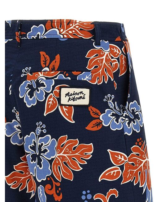 Maison Kitsuné Blue Bermuda Shorts With Floral Print for men