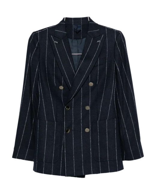 Max Mara Blue Double-Breasted Pinstriped Jacket