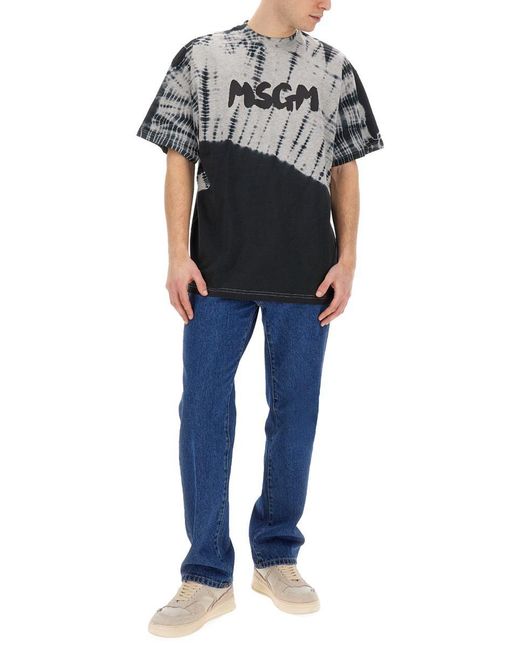 MSGM Black T-Shirt With New Brushed Logo for men