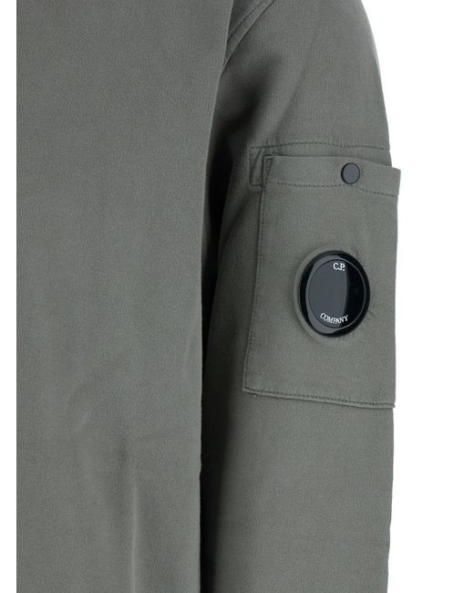 C P Company Gray Sweatshirt With Polo Shirt Style Collar And Logo Plaque On The Sleeve for men