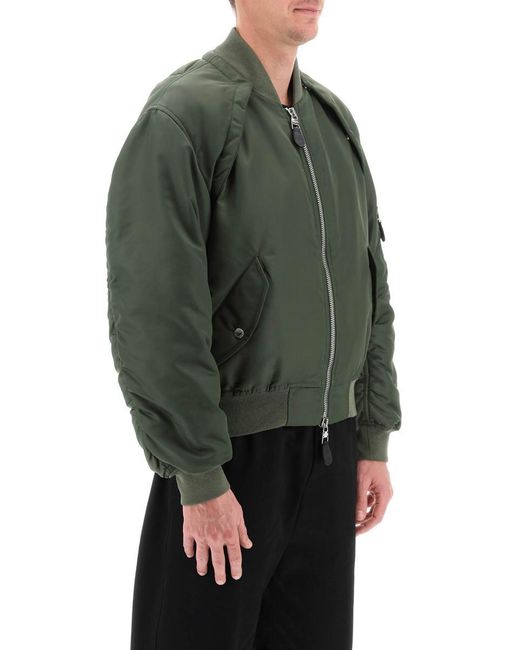 Alexander McQueen Green Convertible Bomber Jacket In Nylon Satin for men