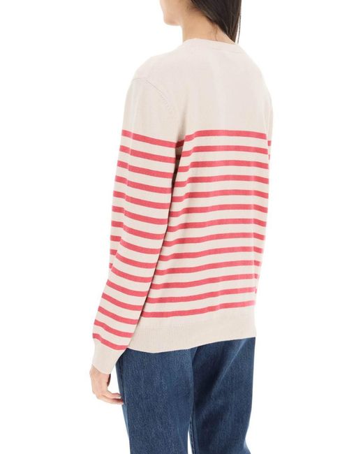 A.P.C. Pink 'phoebe' Striped Cashmere And Cotton Sweater