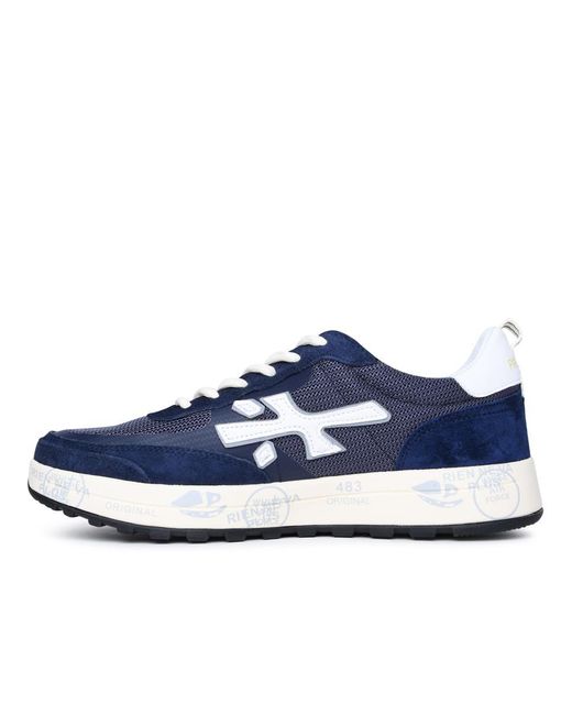 Premiata Blue 'Nous' Leather And Fabric Sneakers for men