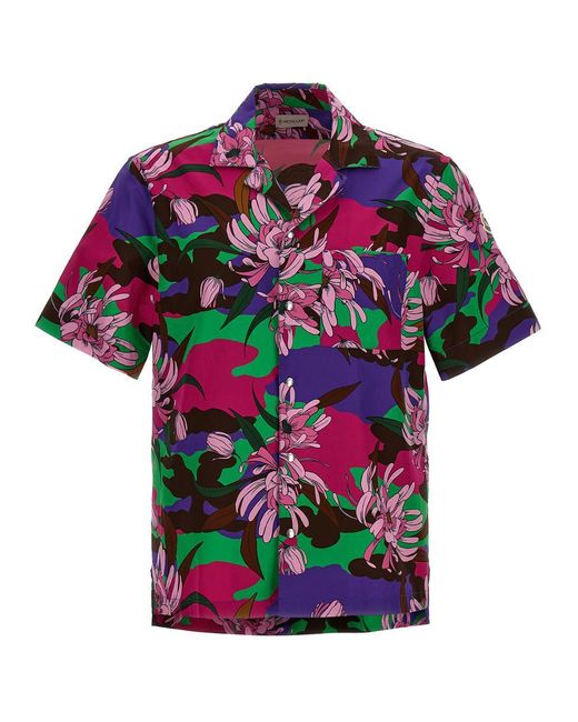 Moncler Pink All Over Print Bowling Shirt for men