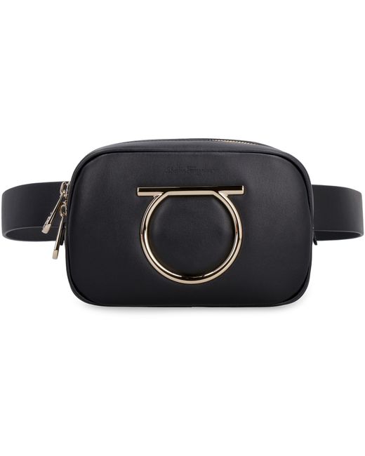 Ferragamo Black Vela Leather Belt Bag With Maxi Logo