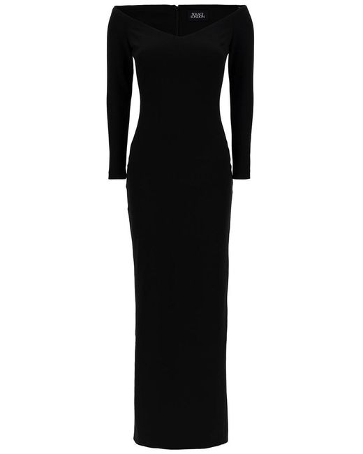 Solace London Black 'Tara' Maxi Dress With Off-Shoulder Neck
