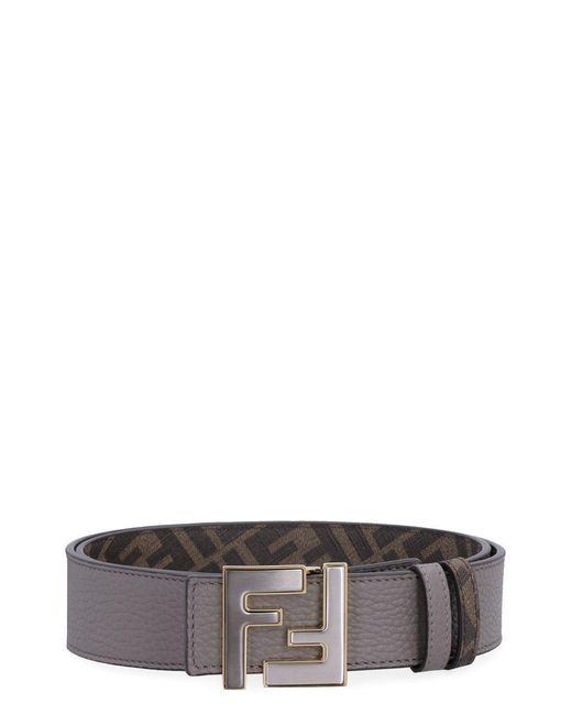 Fendi Gray Leather Leather Belt With Buckle for men